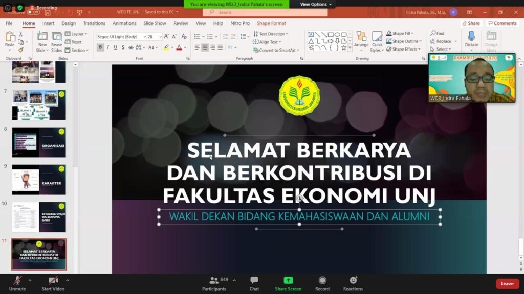 Berbeda dari Sebelumnya, Beginilah Pelaksanaan PKKMB FE UNJ secara Daring